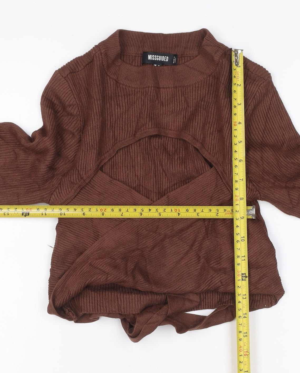 Missguided Women’s Brown UK 8 Rib Knit Wrap Tie Jumper