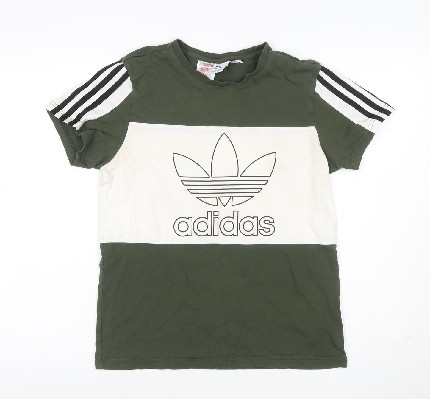 Adidas Boys Green White 13-14 Years Logo Colourblock Jersey T-Shirt