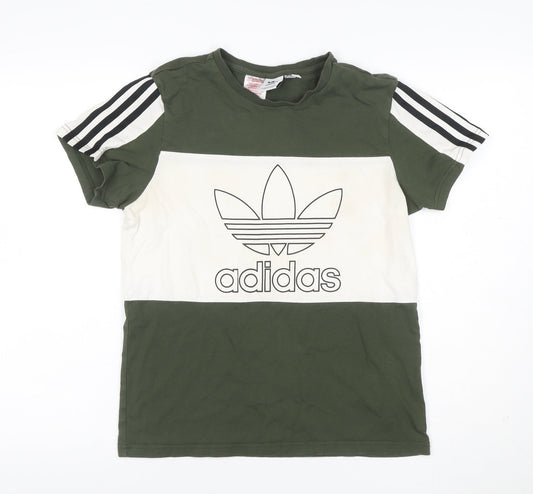 Adidas Boys Green White 13-14 Years Logo Colourblock Jersey T-Shirt