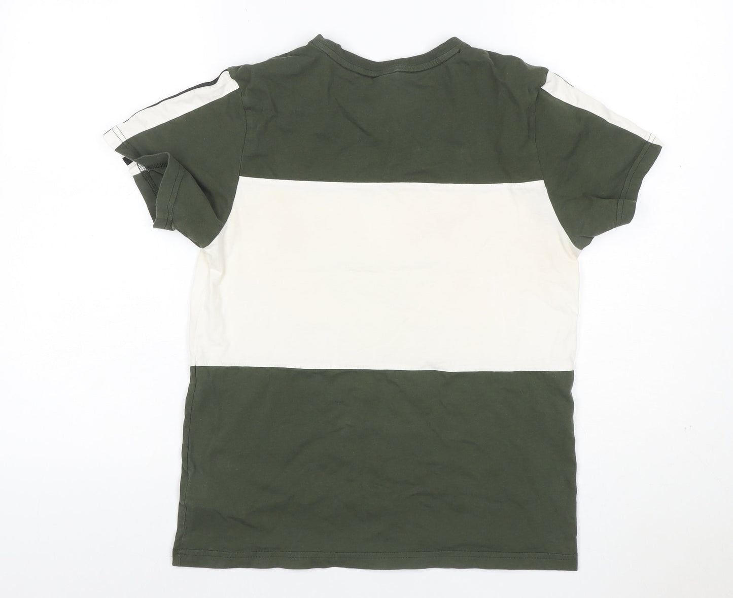 Adidas Boys Green White 13-14 Years Logo Colourblock Jersey T-Shirt