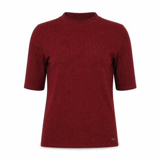 Hollister Women Red S Ribbed Mock Neck 3/4 Sleeve Slim T-Shirt
