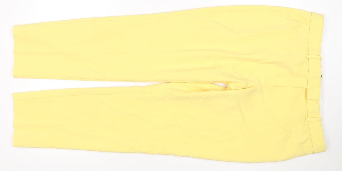 Next Women Yellow UK 14 Regular Straight Dress Trousers Adjustable Waist