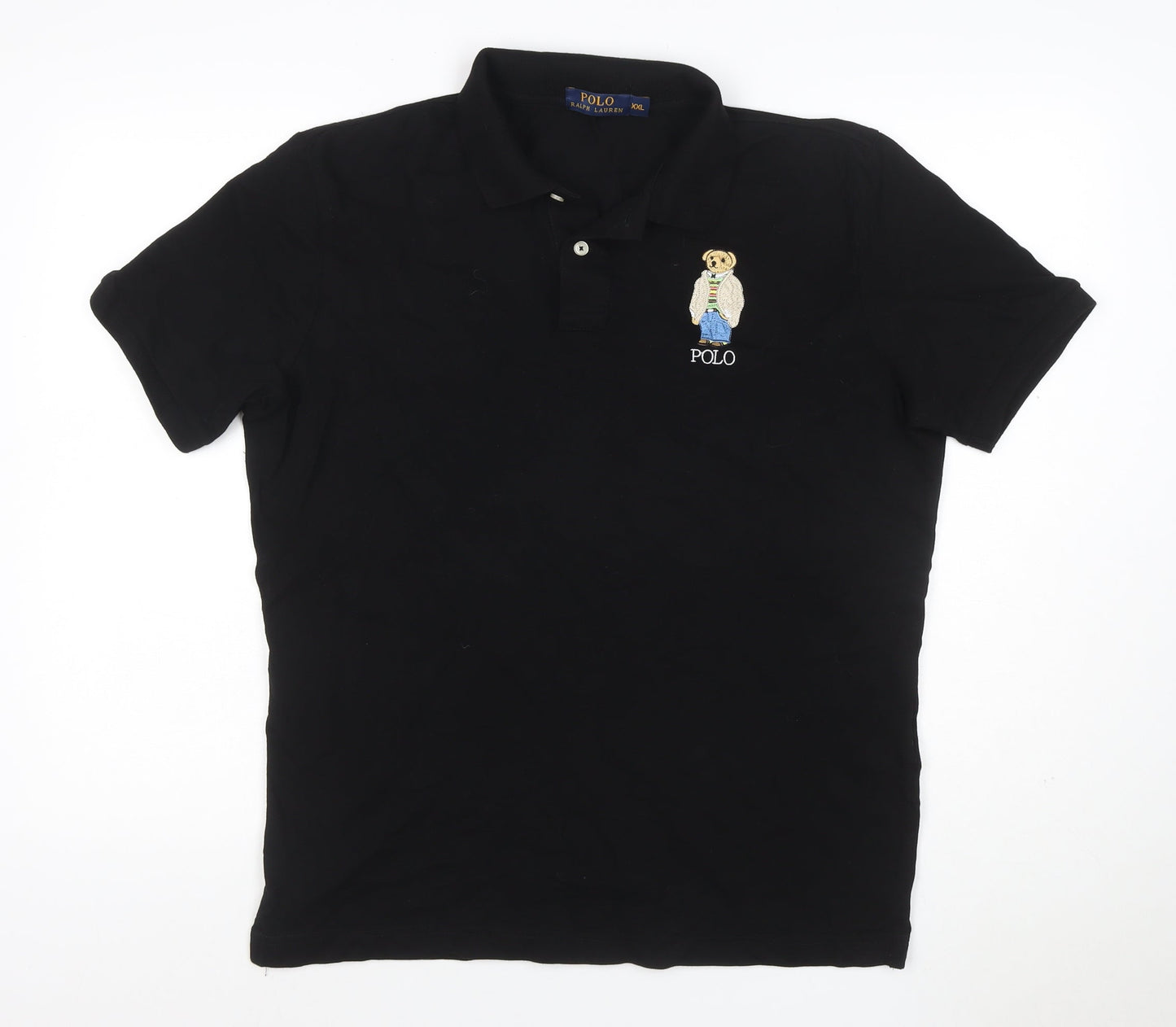 Polo Ralph Lauren Men's Black 2XL Bear Logo Cotton Stretch Polo Shirt
