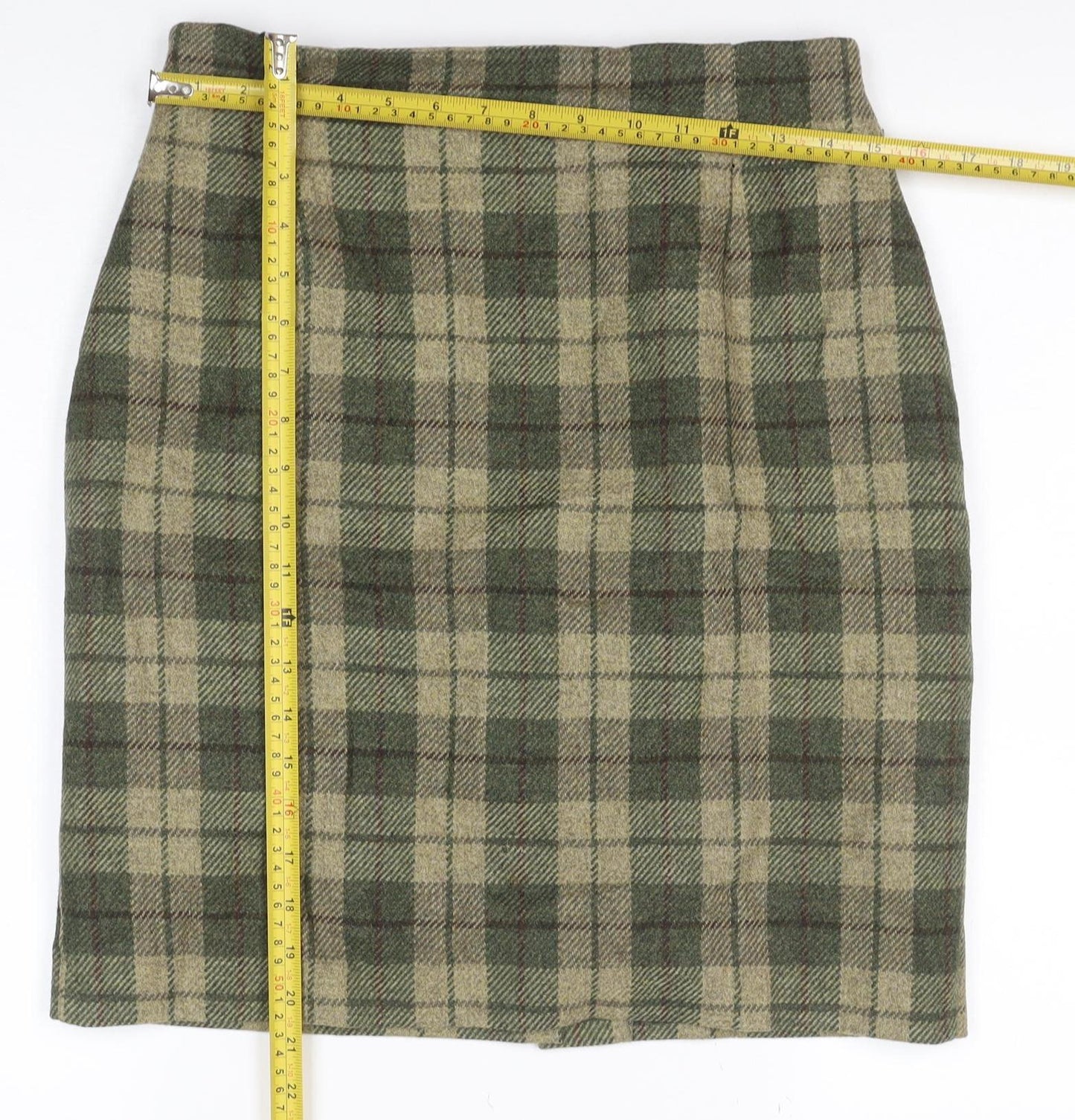 Marks & Spencer Women’s Green Plaid Pure Wool Skirt UK 14 Vintage