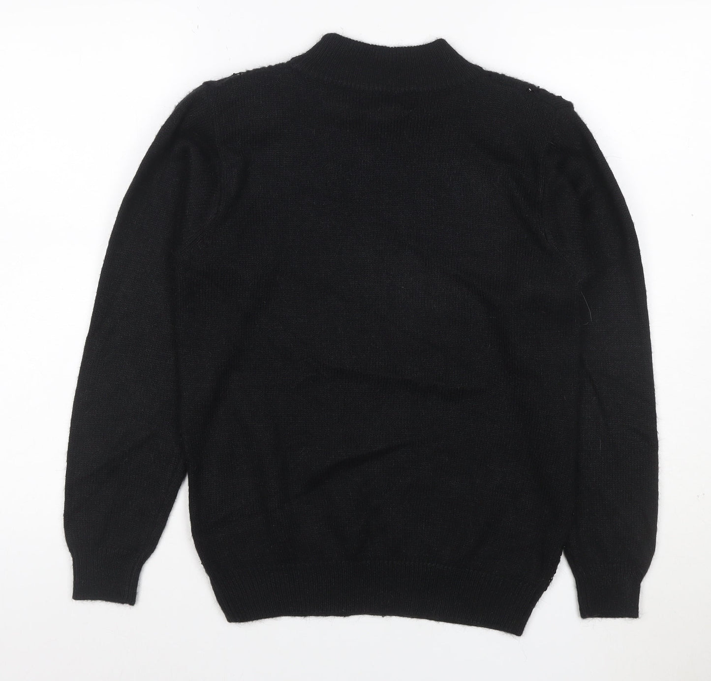 Alfred Dunner Women Black S Petite Sequin Mock Neck Pullover Jumper