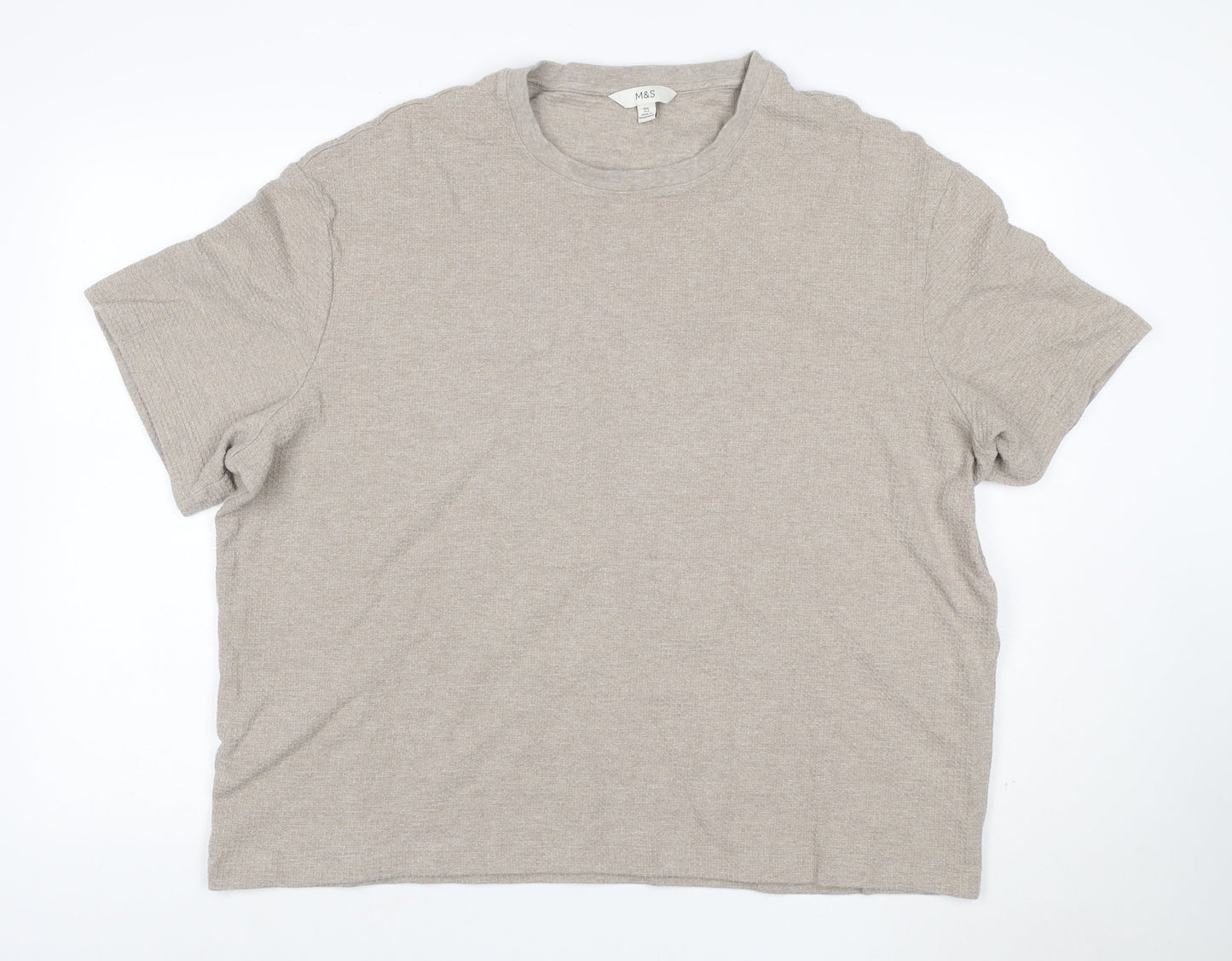 Marks and Spencer Men's Beige 3XL Regular Textured Crew Neck T-Shirt
