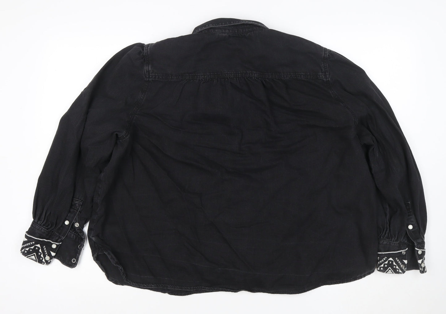 Per Una Women Black UK 22 Embroidered Geometric Lyocell Shirt
