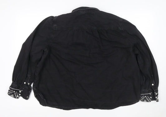 Per Una Women Black UK 22 Embroidered Geometric Lyocell Shirt
