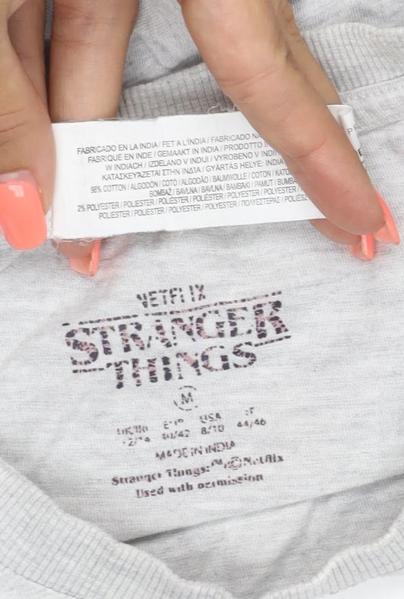 Netflix Stranger Things Women Grey M Graphic Short Sleeve T-Shirt