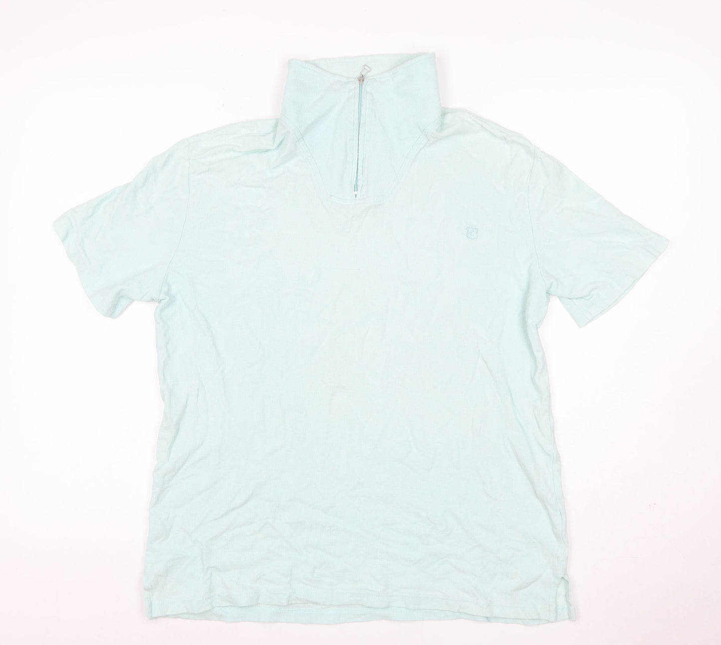 Crombie Men’s Blue M Slim Fit 1/4 Zip Cotton Polo Shirt
