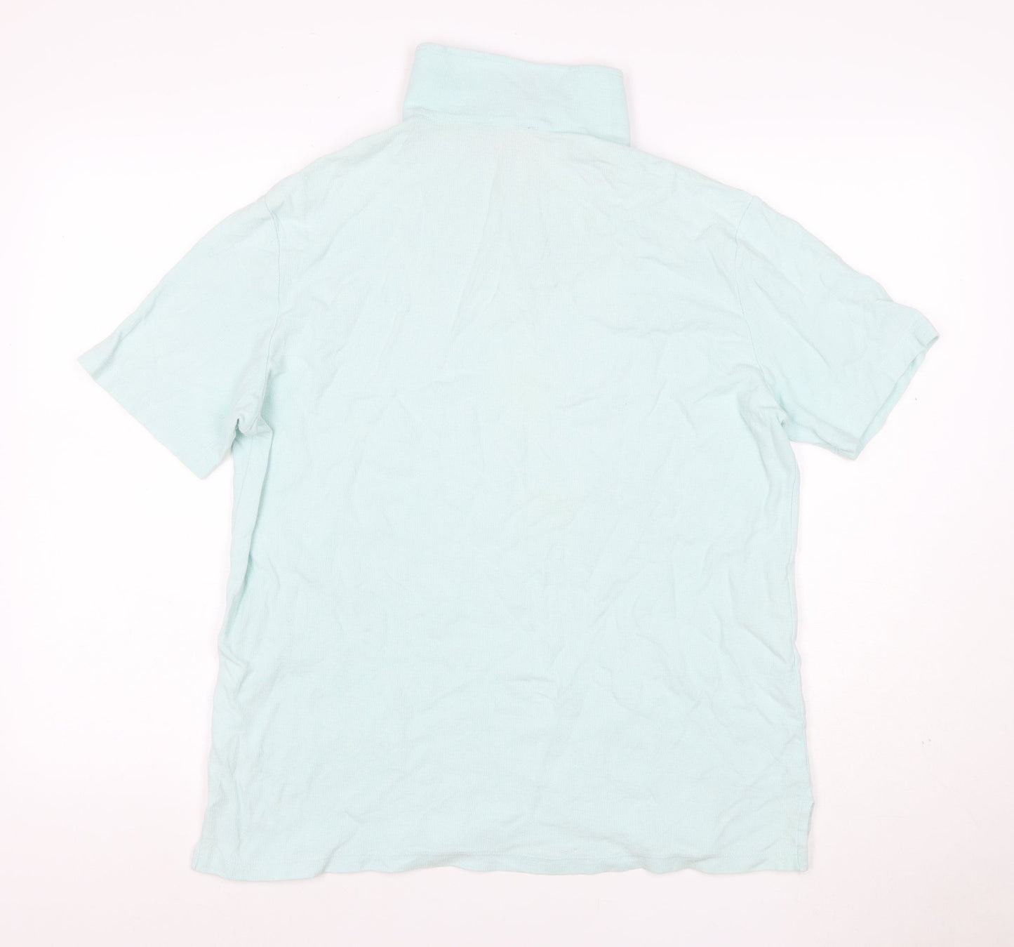 Crombie Men’s Blue M Slim Fit 1/4 Zip Cotton Polo Shirt