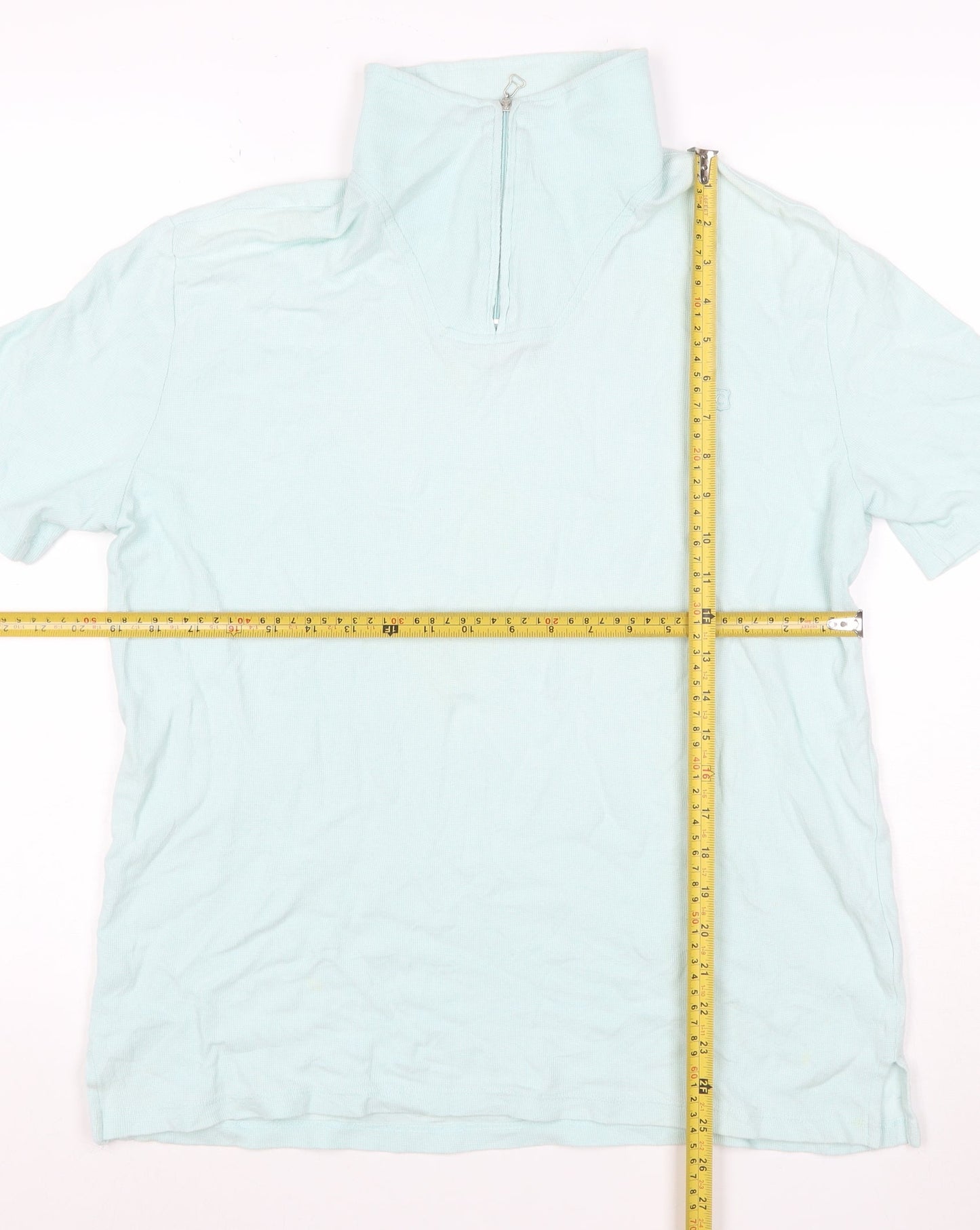 Crombie Men’s Blue M Slim Fit 1/4 Zip Cotton Polo Shirt