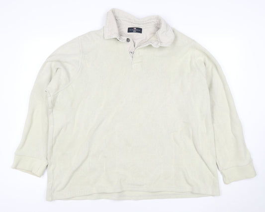 Marks & Spencer Men Ivory 2XL Henley Collared Cotton Sweatshirt