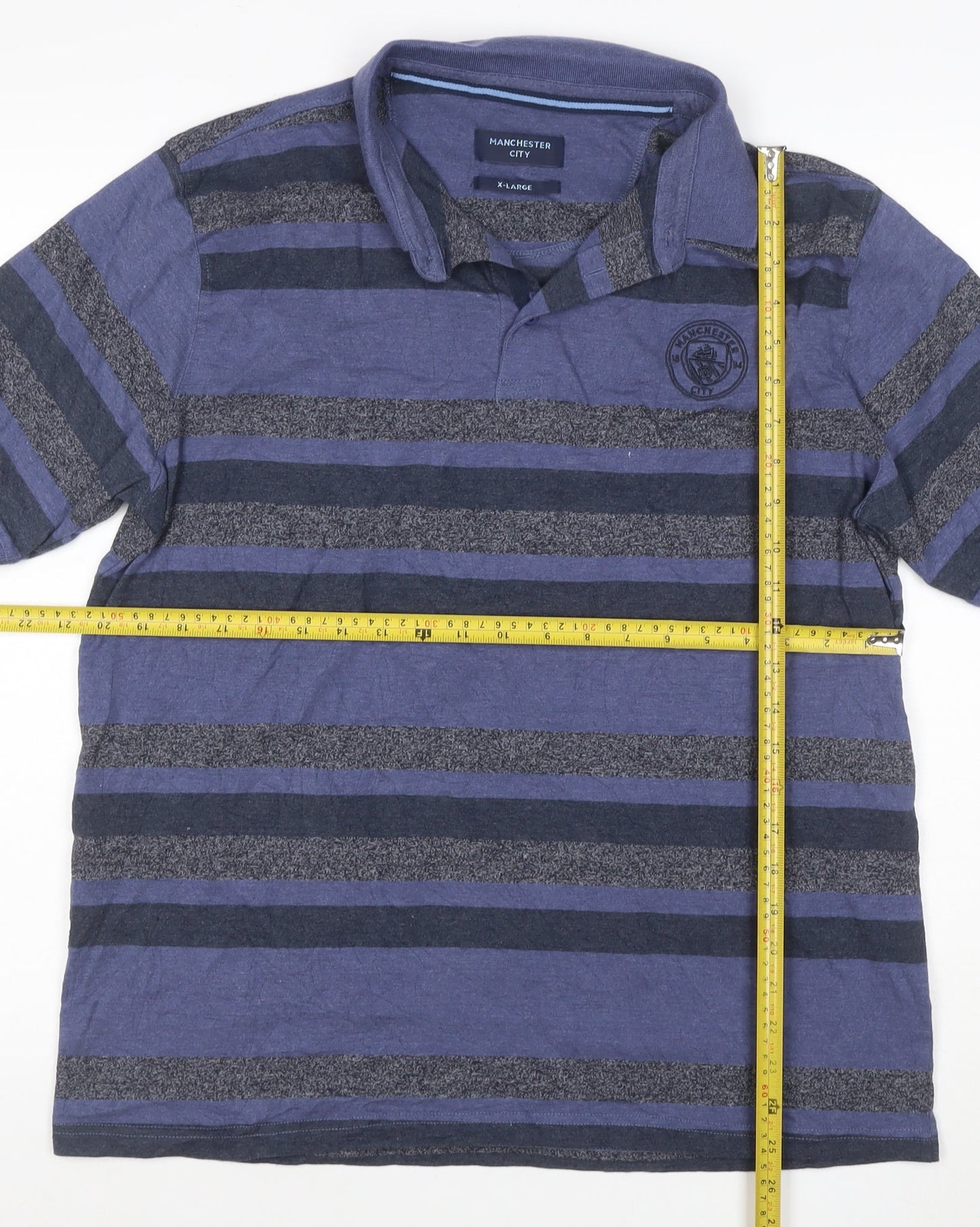 Manchester City Men’s Blue Striped Polo Shirt XL Short Sleeve Logo