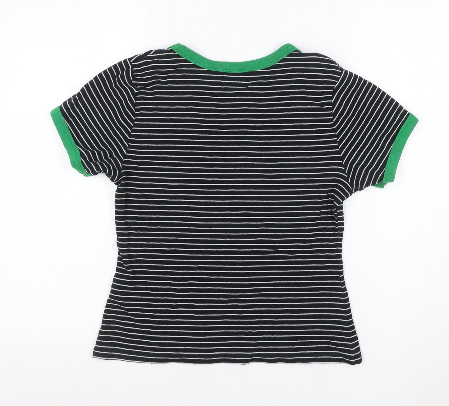 Hell Bunny Women Black Green Striped Sisterhood Ringer T-Shirt Size S