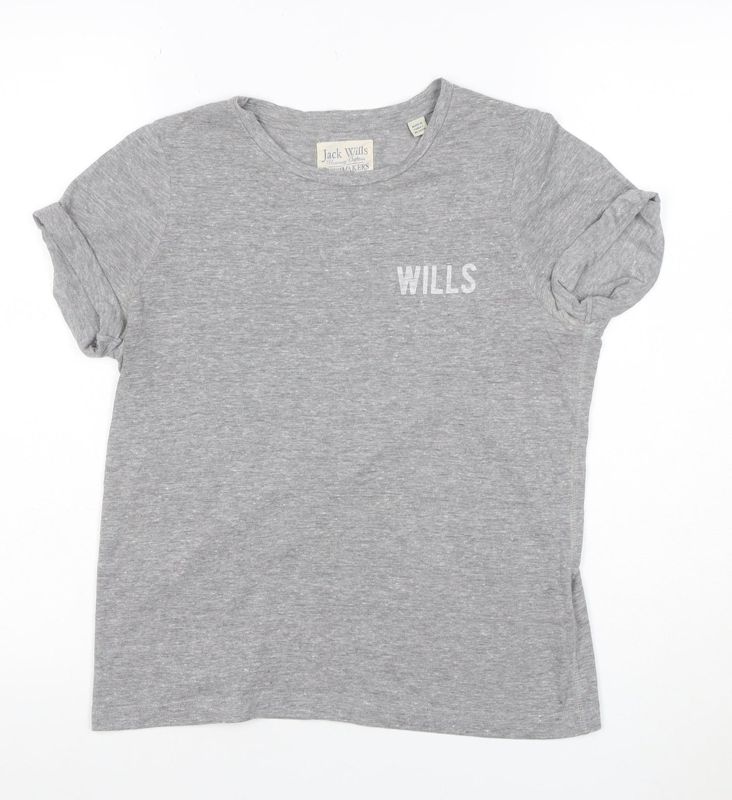 Jack Wills Women Grey UK 10 Slim Fit Logo Jersey T-Shirt