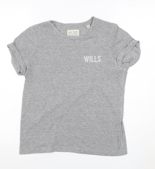 Jack Wills Women Grey UK 10 Slim Fit Logo Jersey T-Shirt