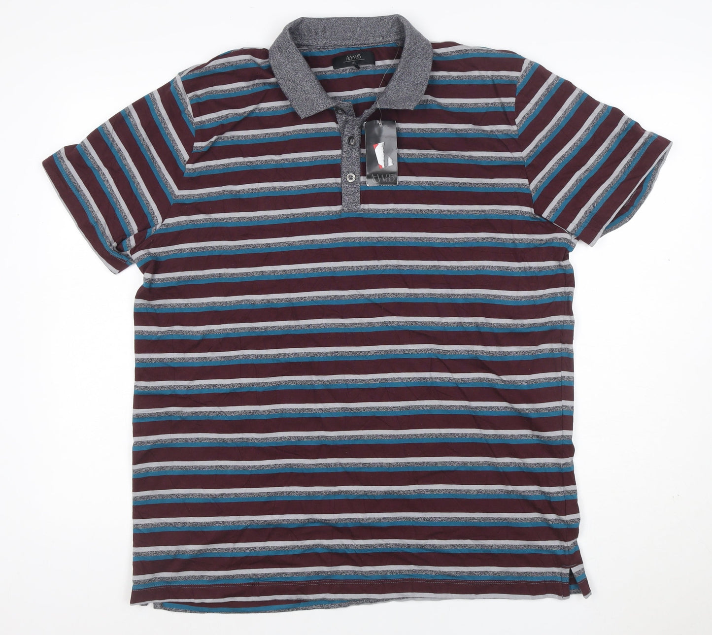 AW85 Men’s Multicoloured Striped Cotton Blend Polo Shirt XL New