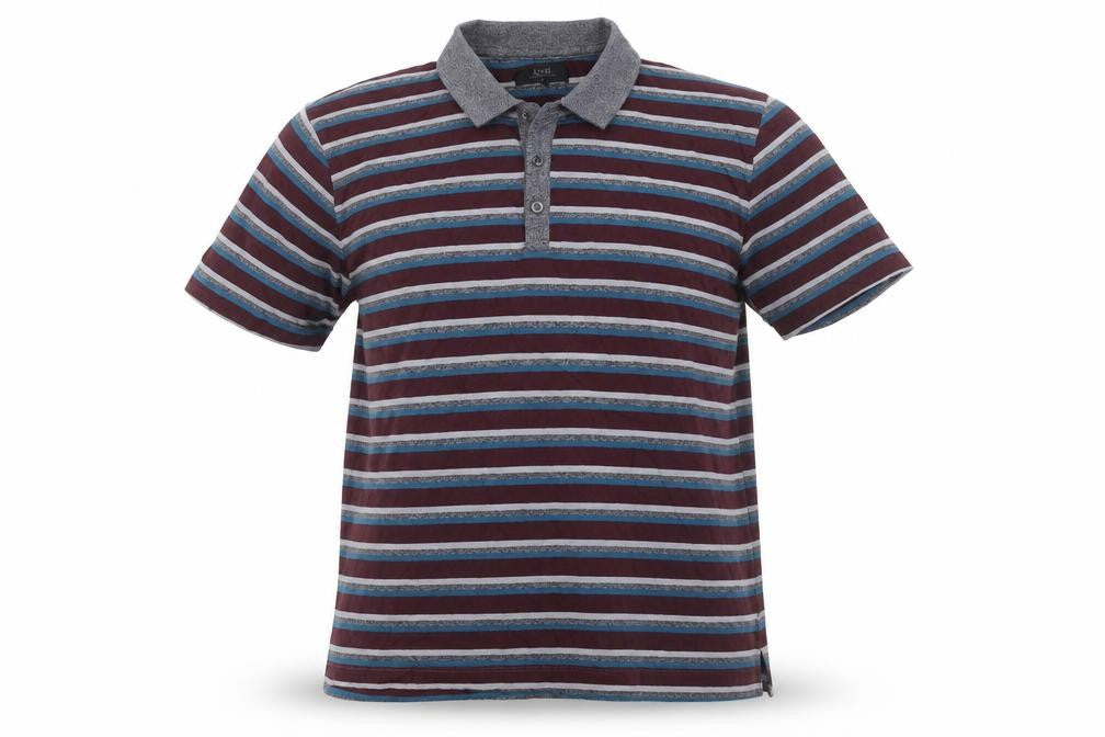 Front view of AW85 Men’s Multicoloured Striped Cotton Blend Polo Shirt XL New