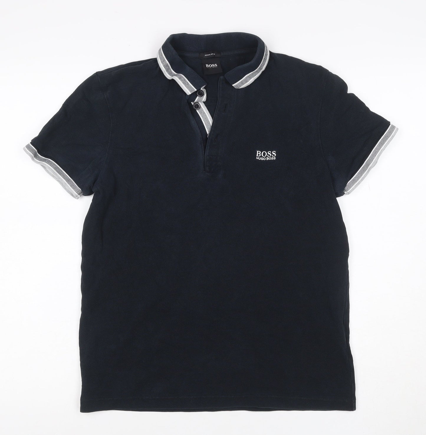 Hugo Boss Men’s Blue S Regular Fit Cotton Logo Polo Shirt
