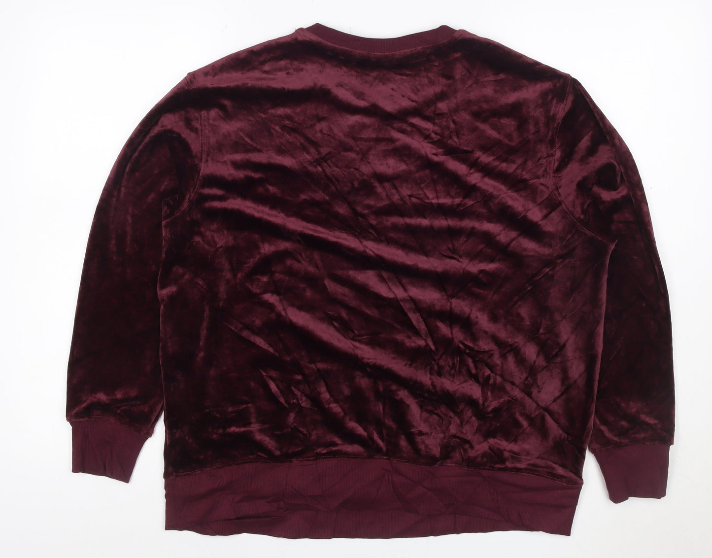 M&S Collection Women Burgundy M Velour Pullover Sweatshirt Crew Neck