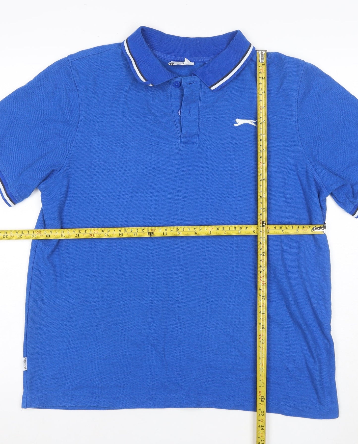 Slazenger Men’s Blue Logo Polo Shirt UK L Short Sleeve Golf