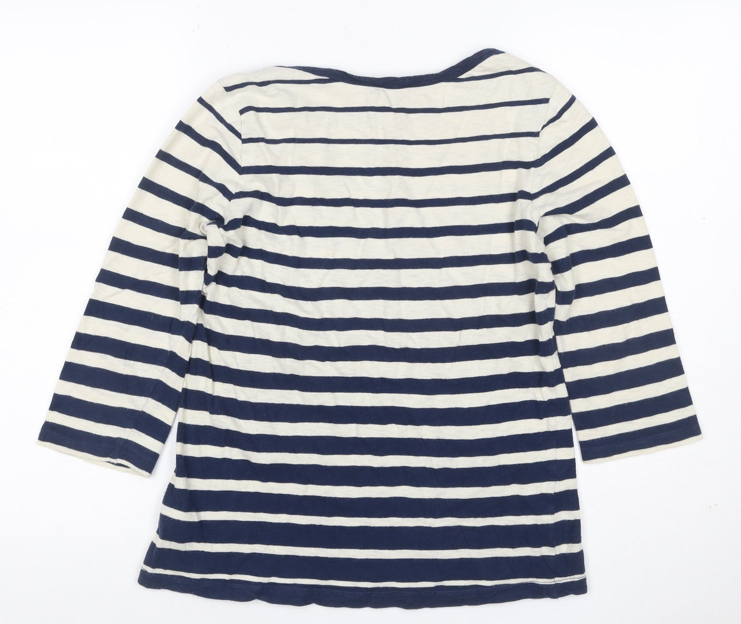 Arabella & Addison Women’s Blue Ivory L Striped Boat Neck 3/4 T-Shirt