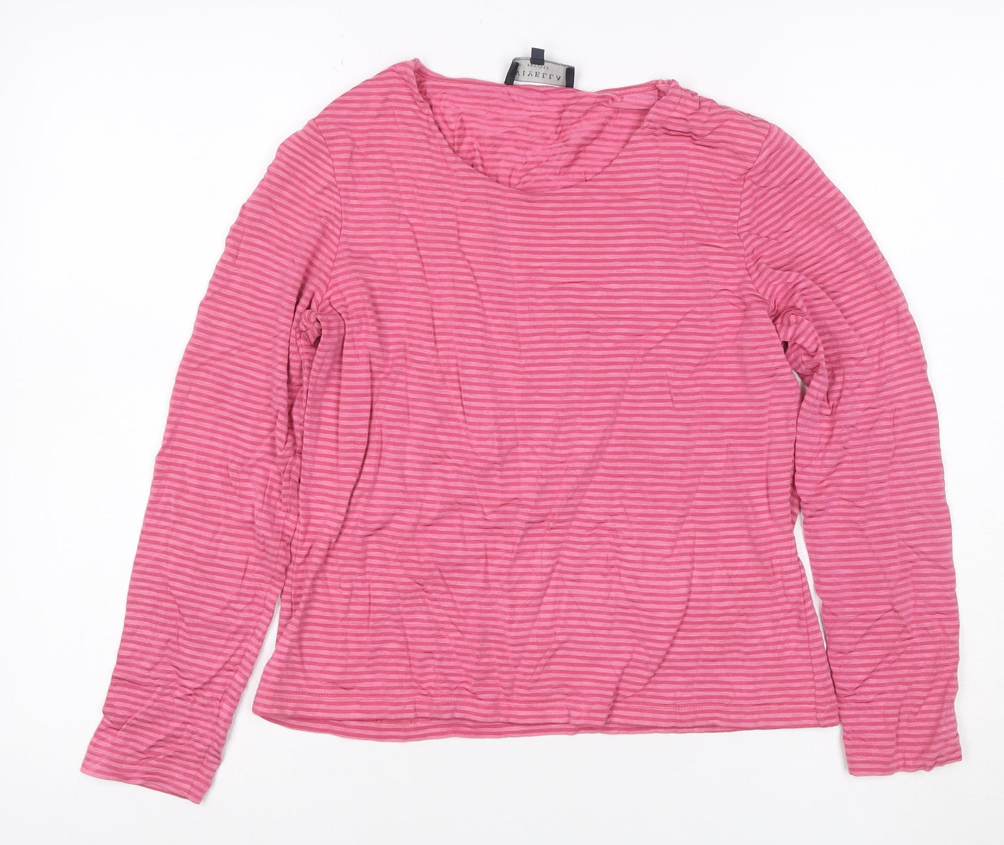 Viyella Petites Women Pink Striped V-Neck Ruffle Jersey Top UK 12