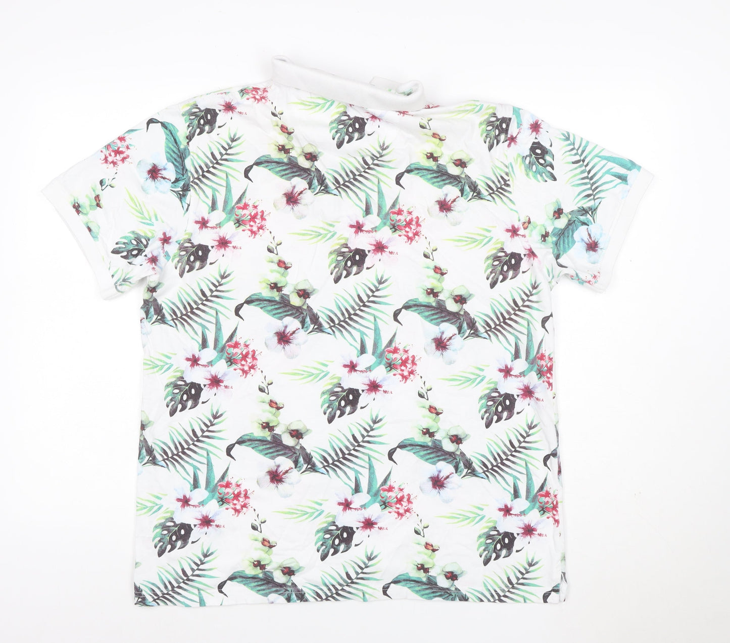 Peter Werth Men’s XL White Tropical Floral Cotton Short Sleeve Polo