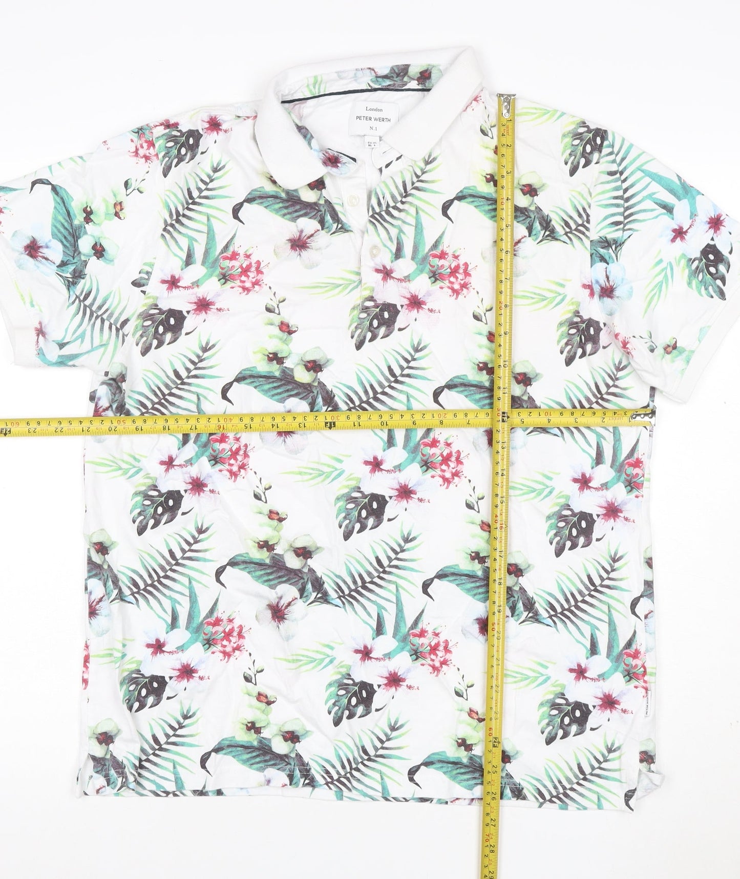 Peter Werth Men’s XL White Tropical Floral Cotton Short Sleeve Polo