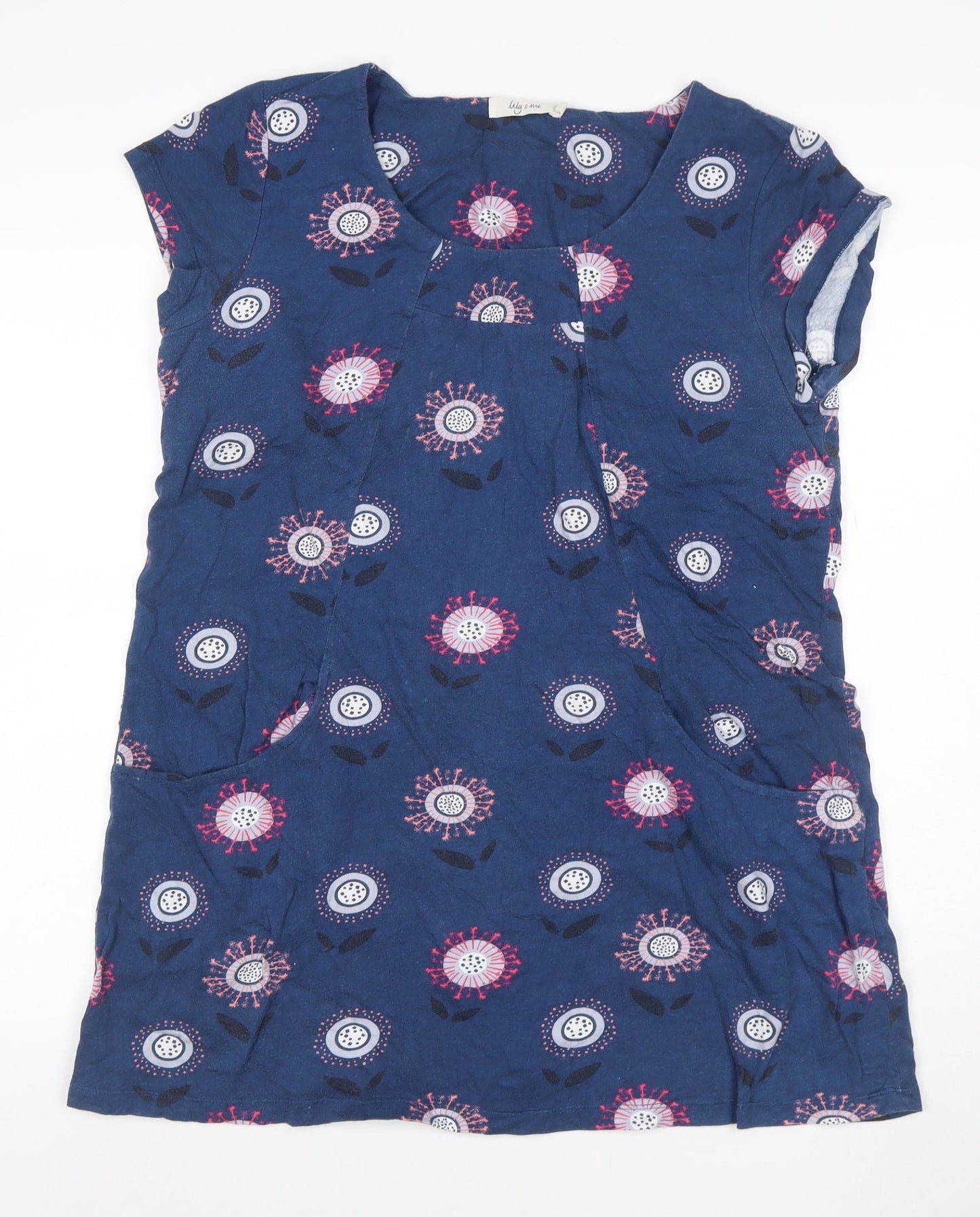 Lily & Me Women’s Blue Floral Cotton Shift Dress Size 16 Pockets