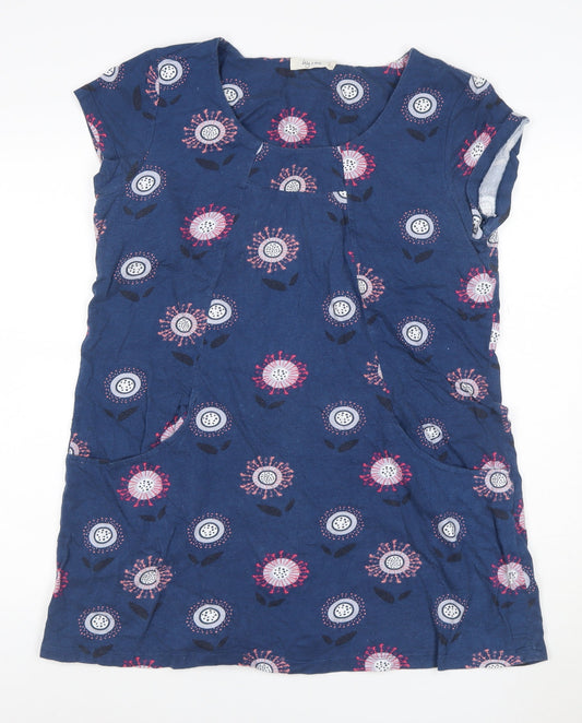Lily & Me Women’s Blue Floral Cotton Shift Dress Size 16 Pockets