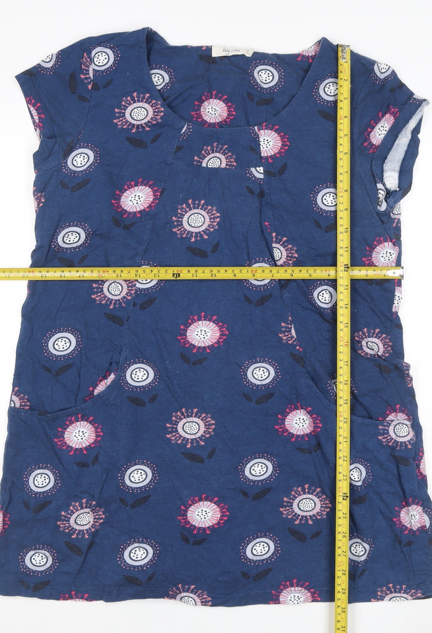 Lily & Me Women’s Blue Floral Cotton Shift Dress Size 16 Pockets