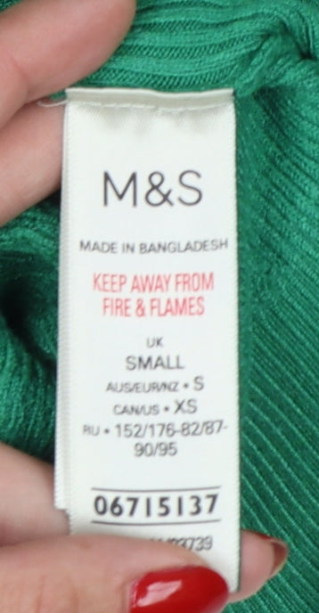 M&S Women’s Green S High Neck Textured Knit Pullover Jumper