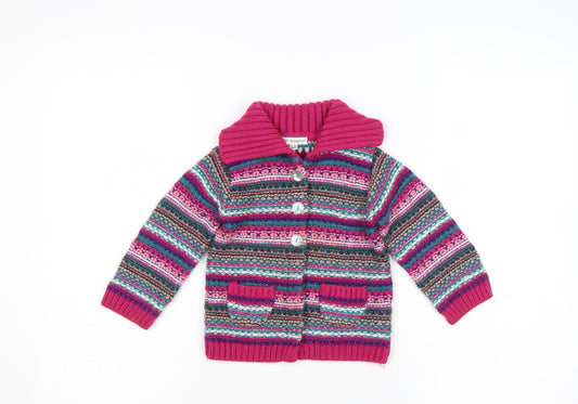 Marks and Spencer Girls Pink Fair Isle Knit Cardigan 12-18 Months