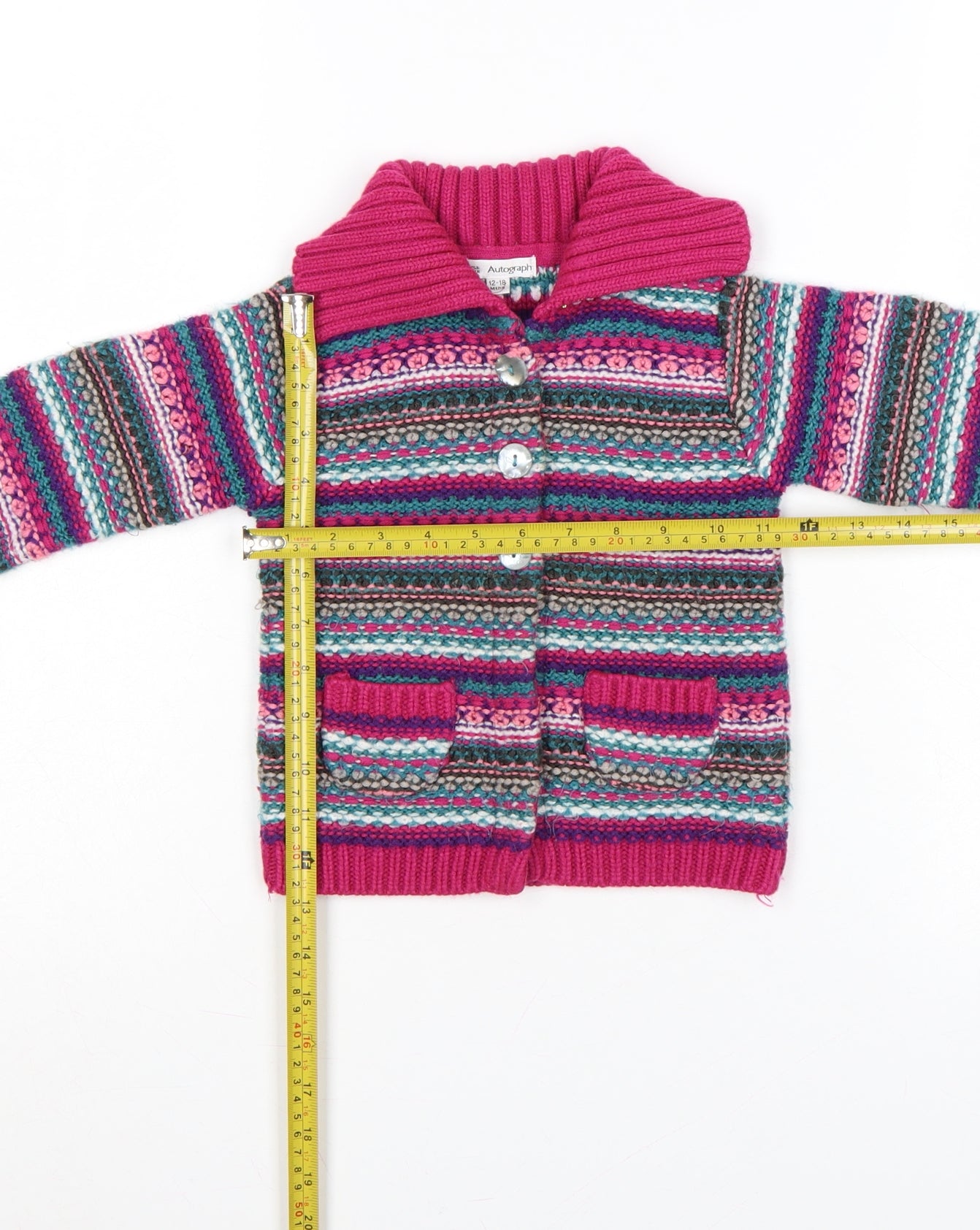 Marks and Spencer Girls Pink Fair Isle Knit Cardigan 12-18 Months