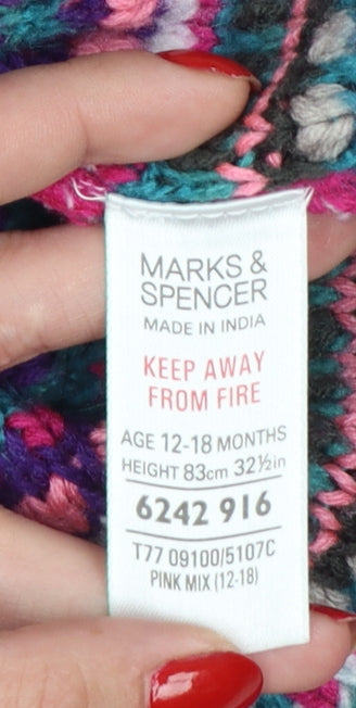Marks and Spencer Girls Pink Fair Isle Knit Cardigan 12-18 Months