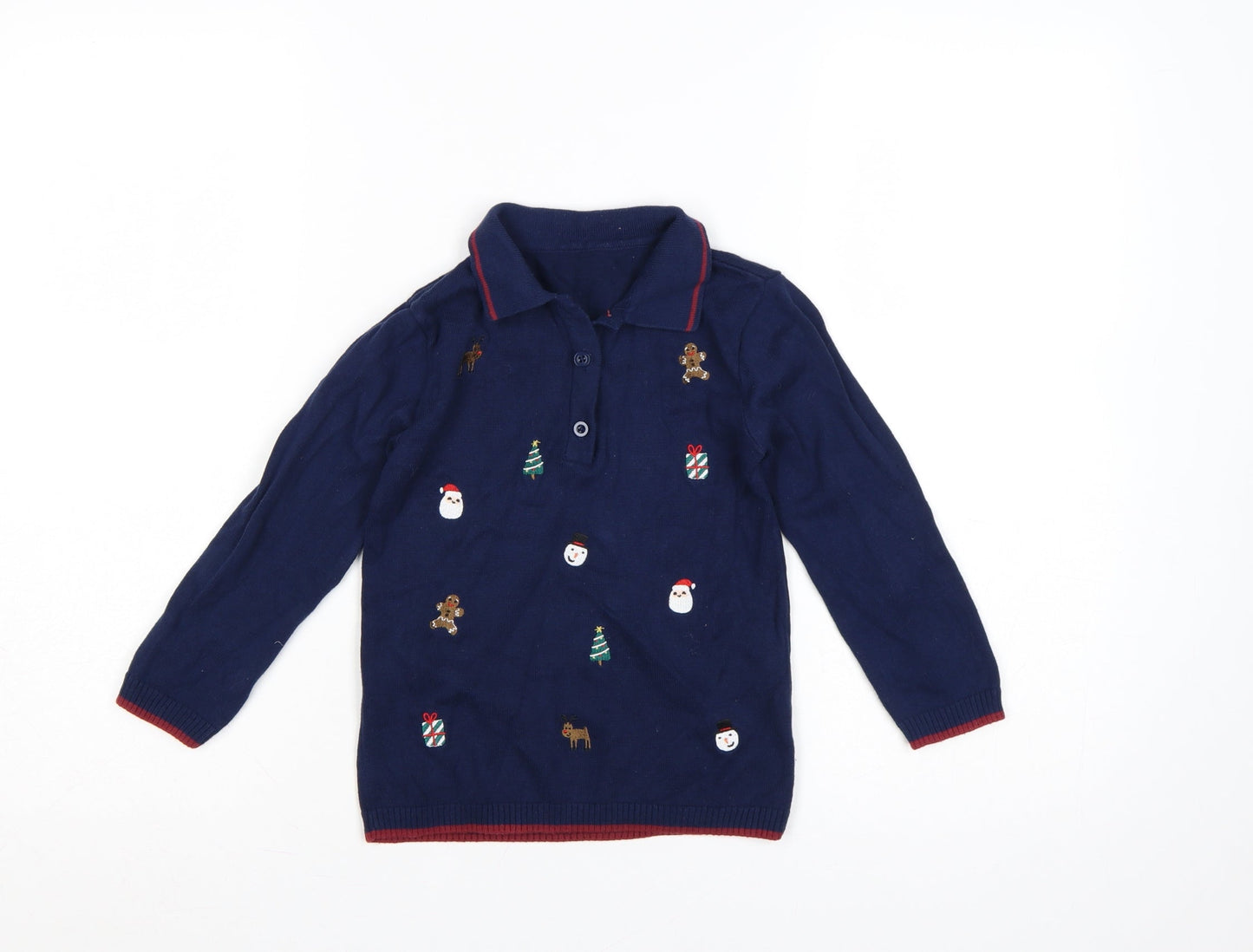 Nutmeg Girls Navy 4-5 Years Christmas Henley Cotton Knit Jumper
