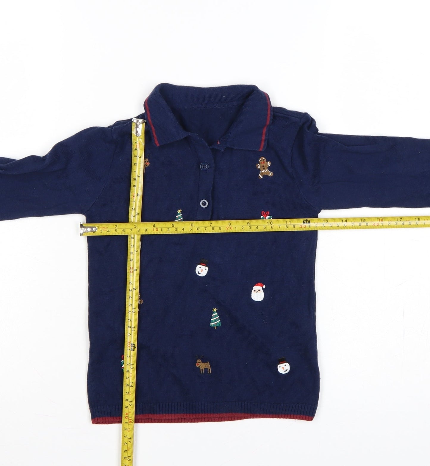 Nutmeg Girls Navy 4-5 Years Christmas Henley Cotton Knit Jumper