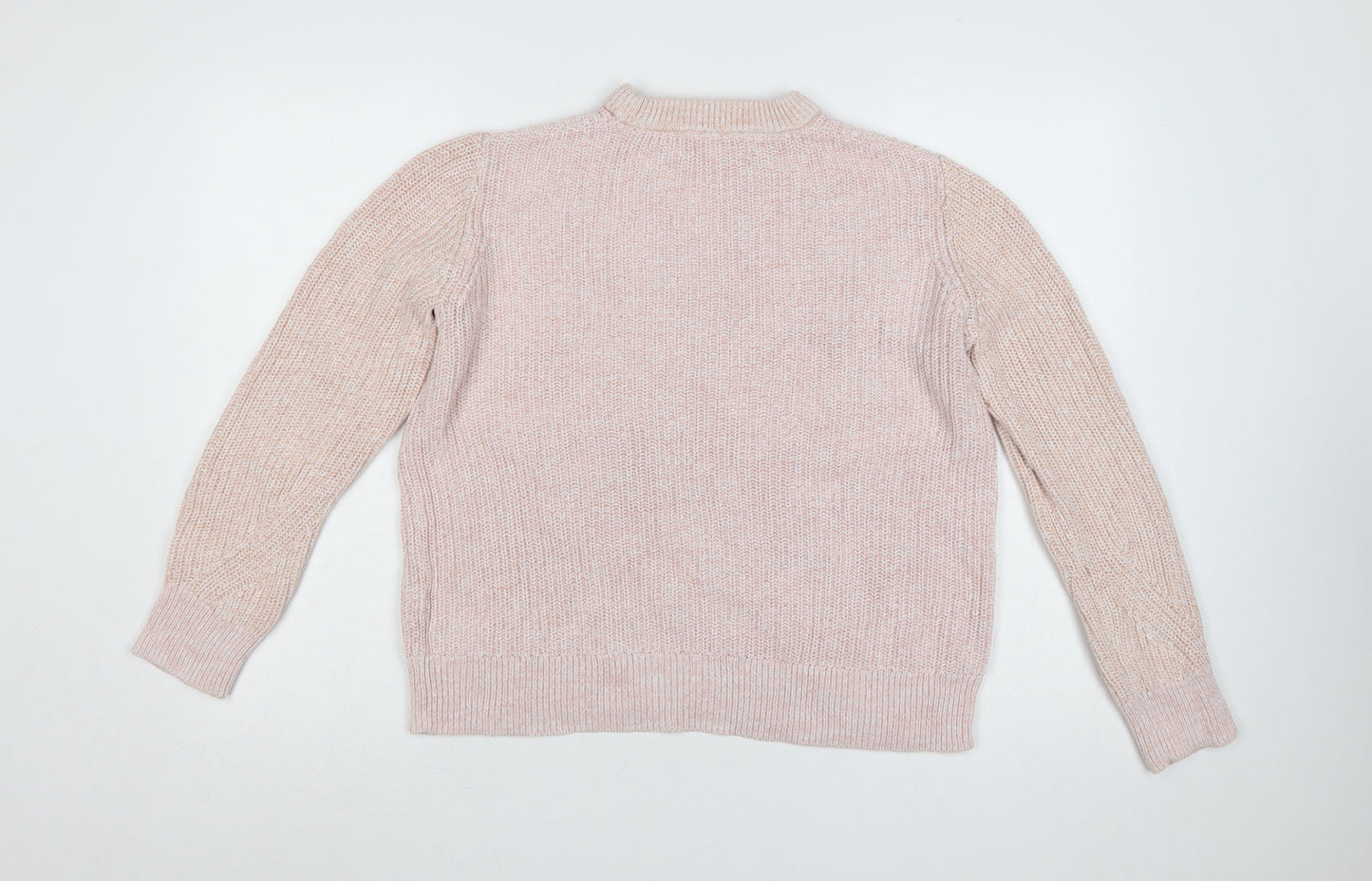 Marks & Spencer Women Pink M Cotton Chunky Knit Crew Neck Jumper