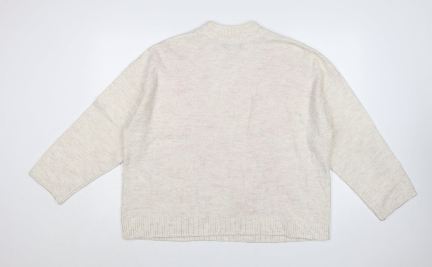Nutmeg Women Beige Pink Floral Knit High Neck Jumper UK 18