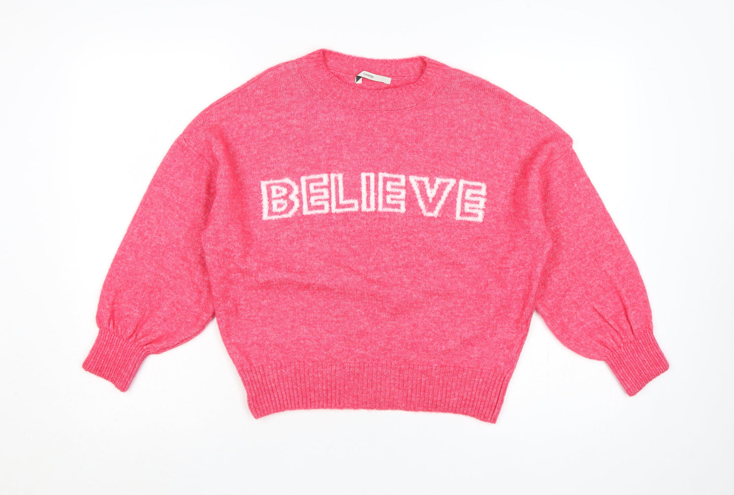 George Girls Pink 12-13 Years Believe Knit Pullover Jumper