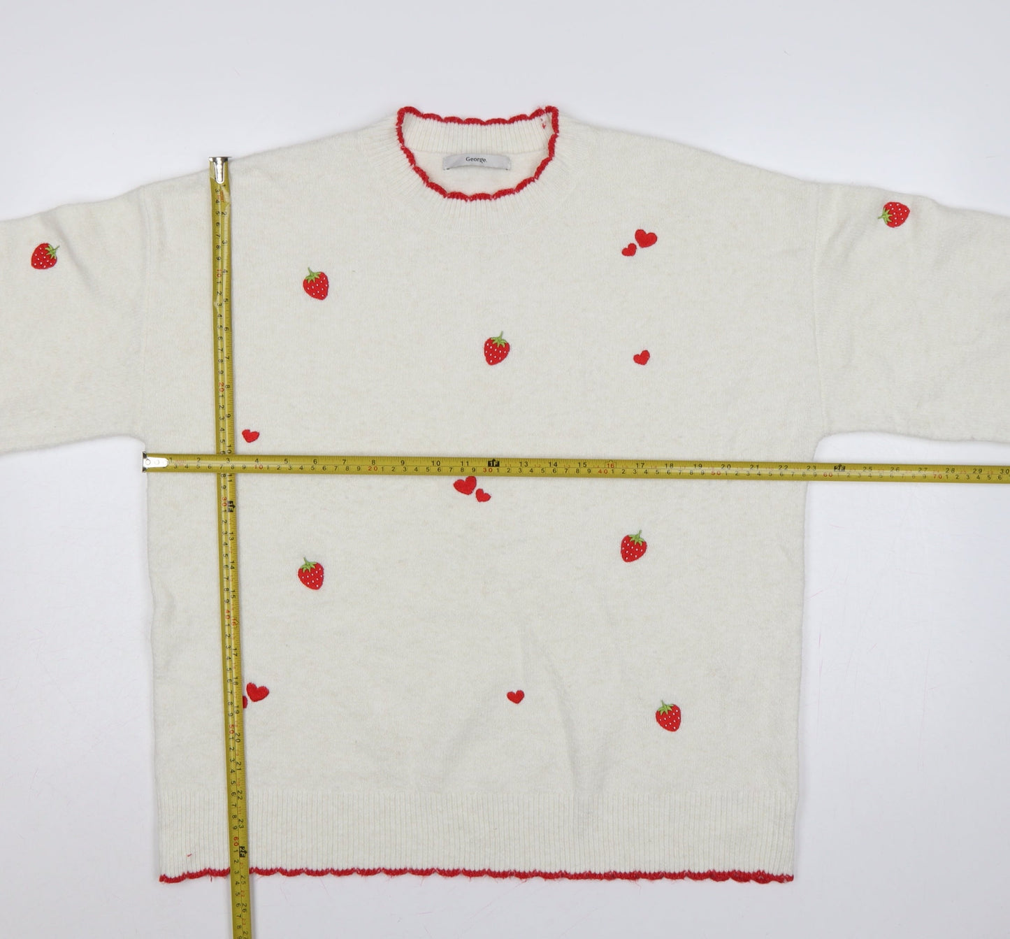 George Women’s Ivory Strawberry Heart Embroidered Knit Jumper UK 16