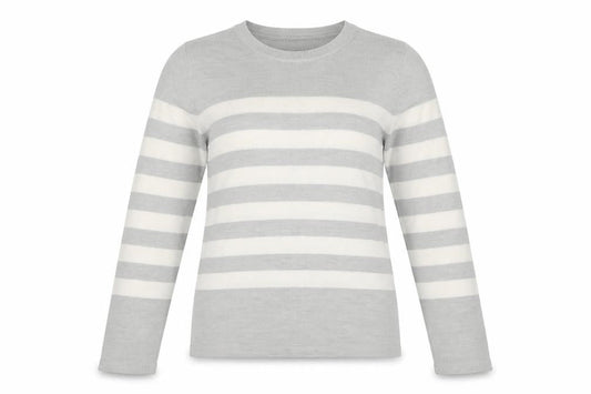 Marks & Spencer Women Grey Ivory Striped Size 12 Pullover Jumper