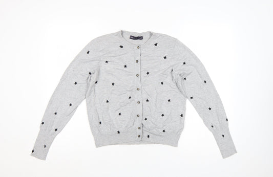 Marks and Spencer Women Grey Star Knit Cardigan UK 14 Button Long Sleeve