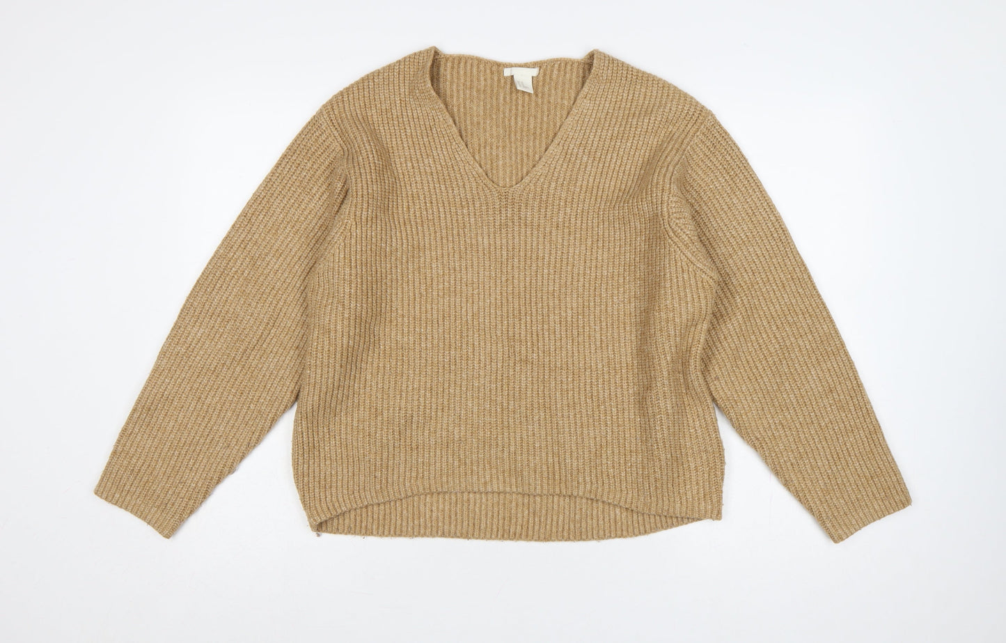 H&M Women’s Beige XS Chunky Rib Knit V-Neck Pullover Jumper