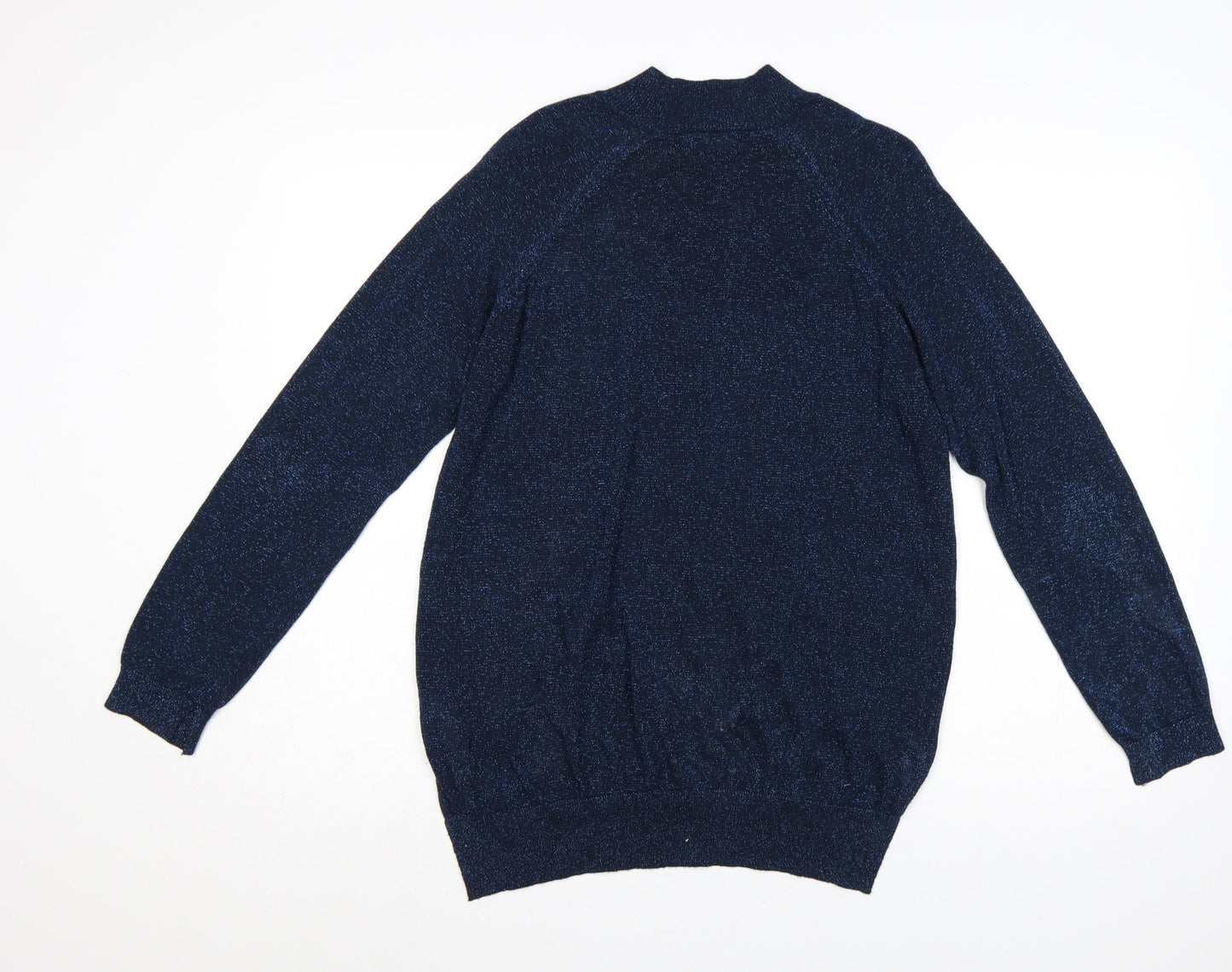F&F Women’s Blue Glitter Knit Mock Neck Jumper UK 14 Long Sleeve