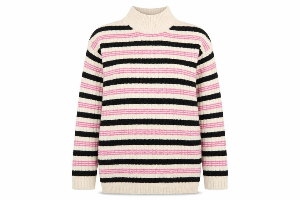 Marks & Spencer Women Multicoloured M Striped Mock Neck Jumper