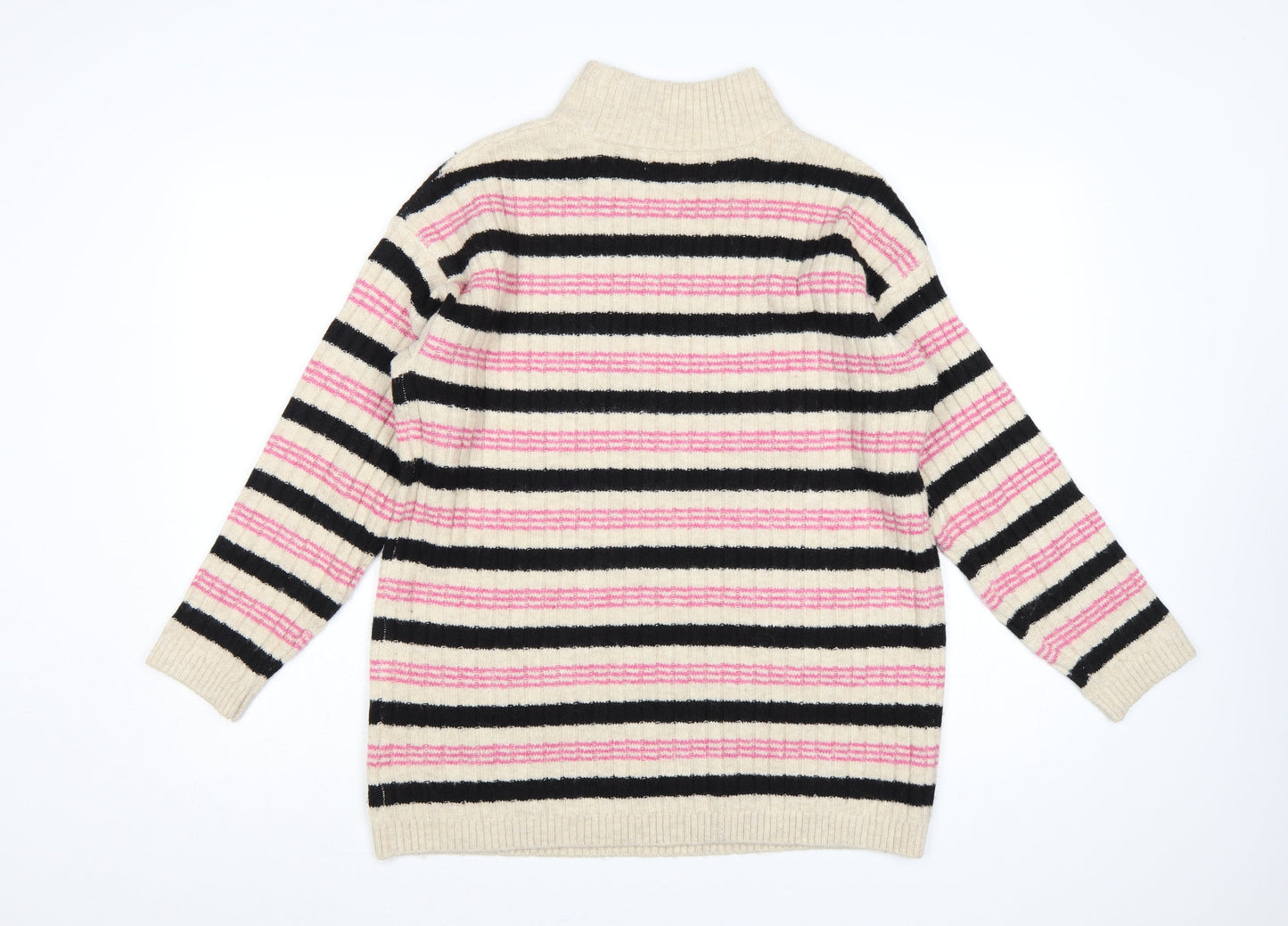 Marks and Spencer Women Multicoloured M Striped Mock Neck Jumper