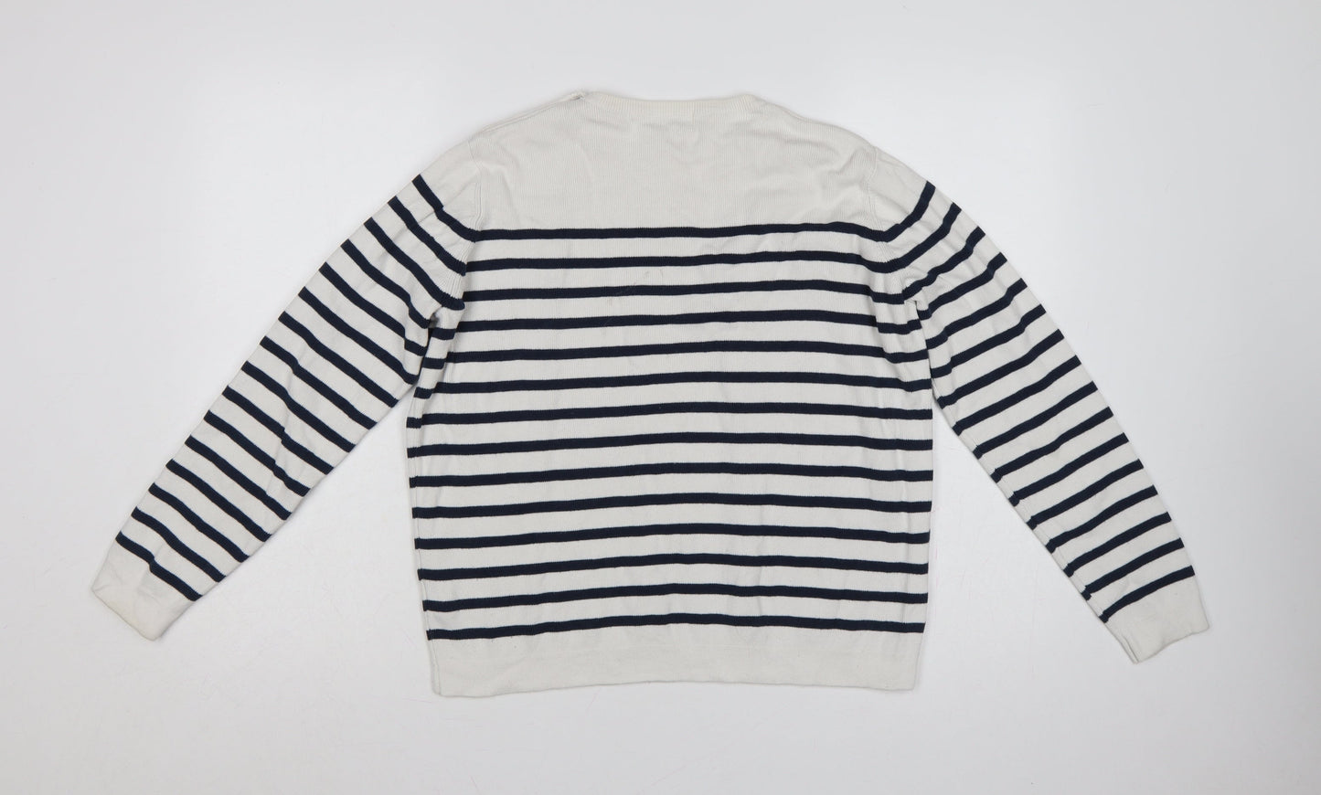 La Redoute Women’s Ivory Navy Stripe Button Shoulder Jumper UK 16